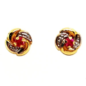 Boucles d'oreilles Puces Or jaune, Or blanc Rubis