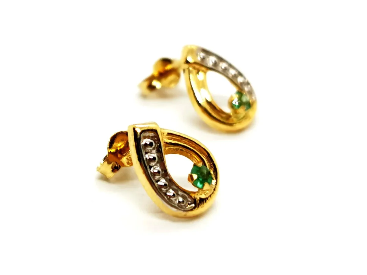 Boucles d'oreilles Puces Or jaune Emeraude – Image 4