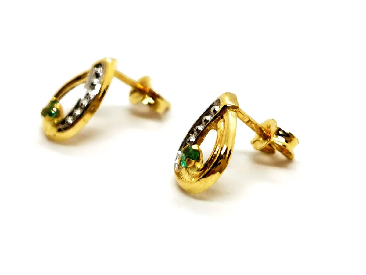 Boucles d'oreilles Puces Or jaune Emeraude – Image 5
