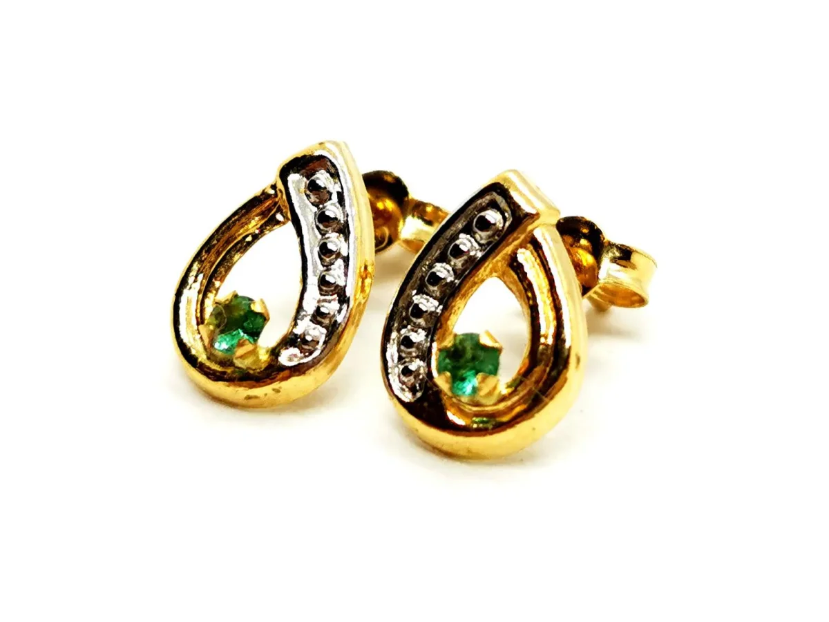 Boucles d'oreilles Puces Or jaune Emeraude – Image 6
