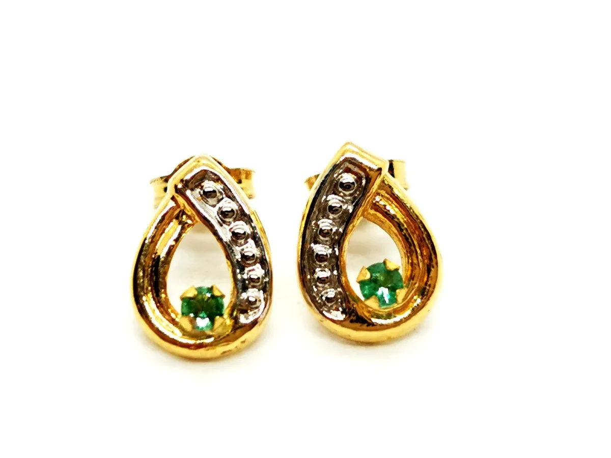 Boucles d'oreilles Puces Or jaune Emeraude – Image 7