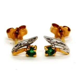 Boucles d'oreilles Puces Or jaune, Or blanc Emeraude