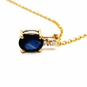 Collier Chaîne + pendentif Or jaune Saphir, Diamant