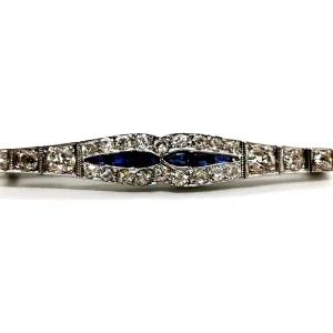 Broche Art déco Or blanc Diamant, Saphir