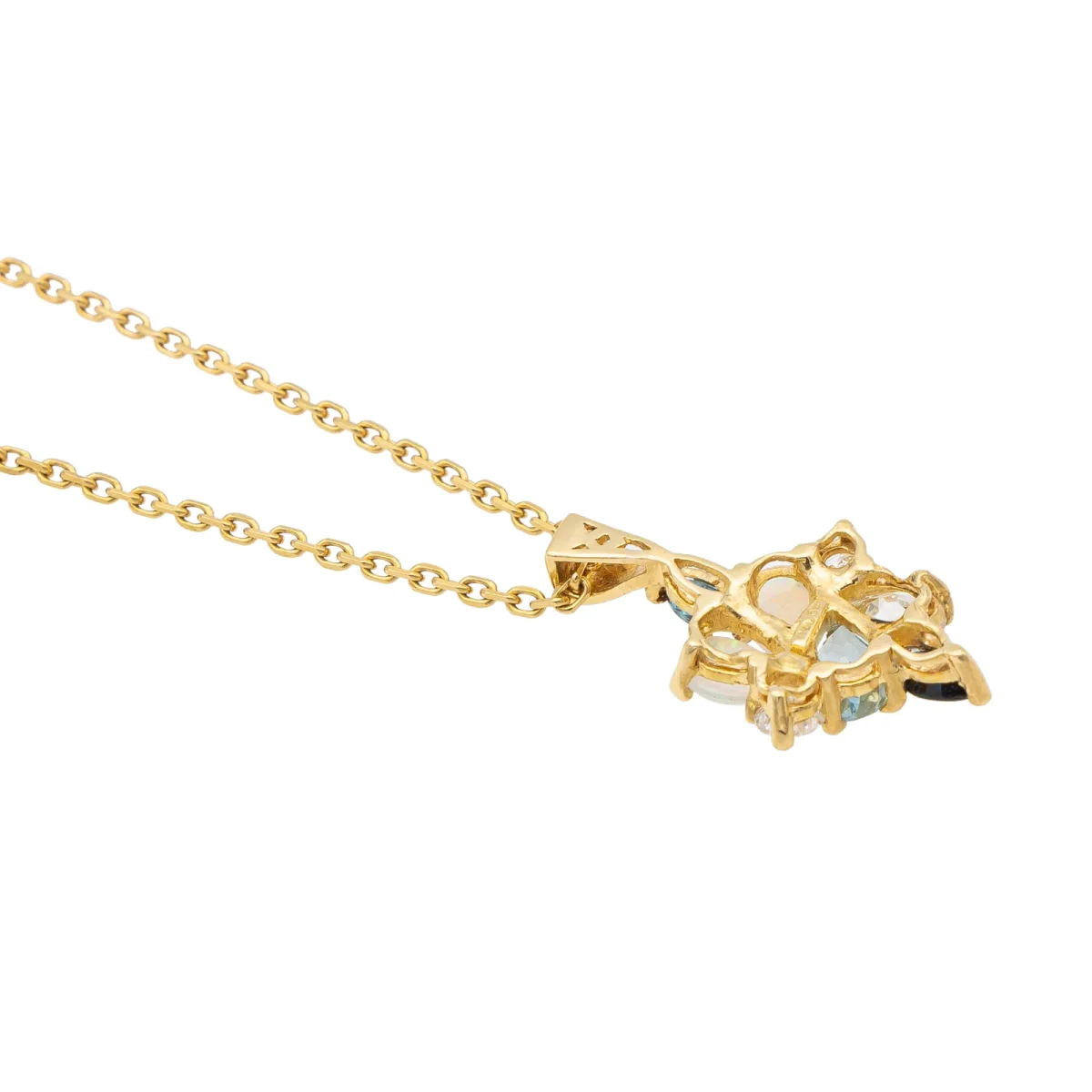 Collier Chaîne + pendentif Or jaune Opale, Diamant, Aigue marine – Image 6