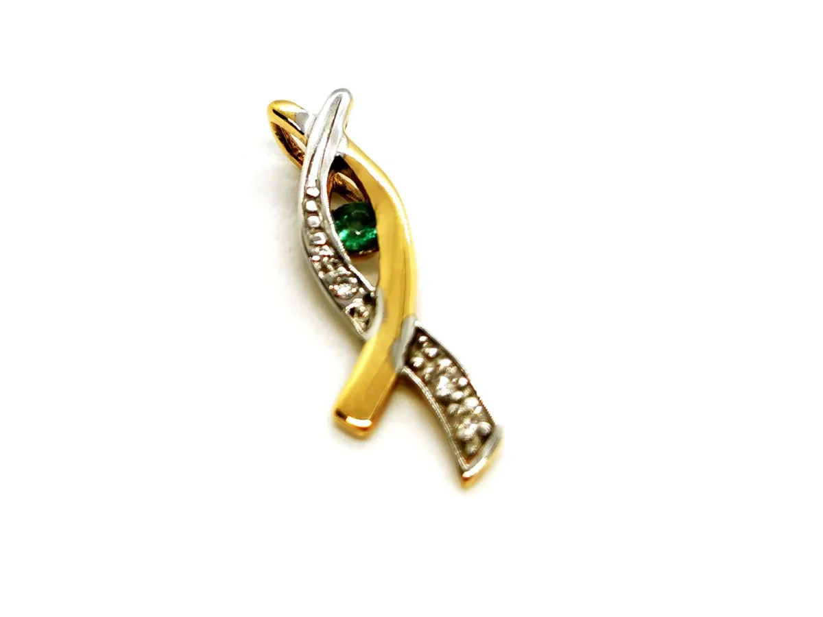 Pendentif Or jaune, Or blanc Emeraude, Diamant