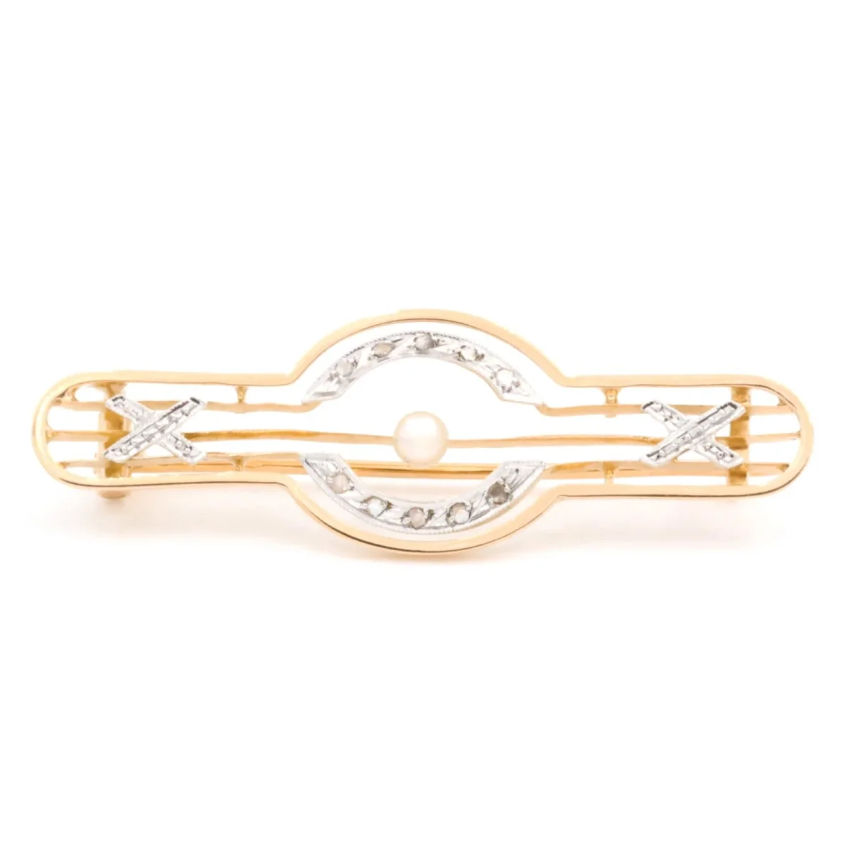 Broche Art déco Or jaune, Or blanc Perle, Diamant – Image 2