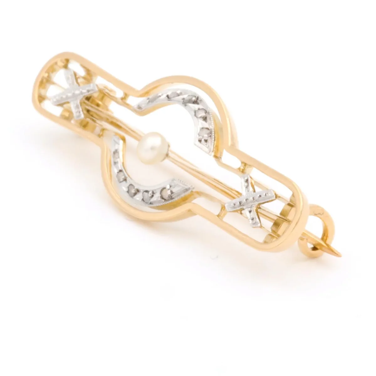 Broche Art déco Or jaune, Or blanc Perle, Diamant – Image 3