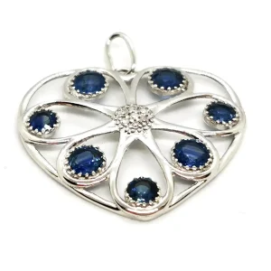 Pendentif Coeur Or blanc Saphir, Diamant