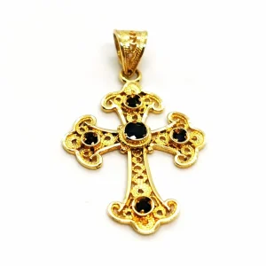 Pendentif Croix Or jaune Saphir