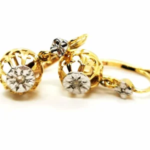 Boucles d'oreilles Art déco Or jaune, Or blanc Diamant