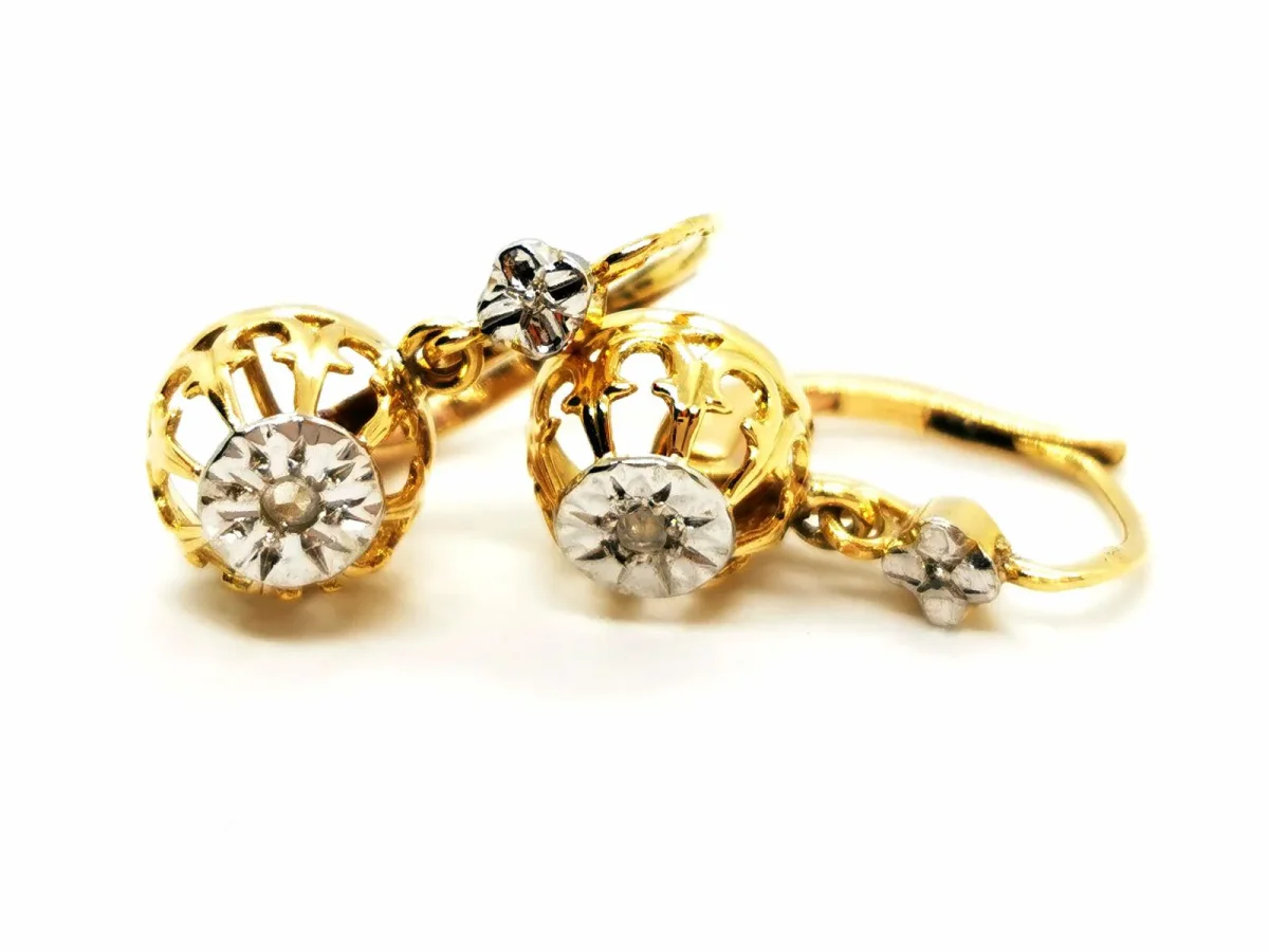 Boucles d'oreilles Art déco Or jaune, Or blanc Diamant – Image 2