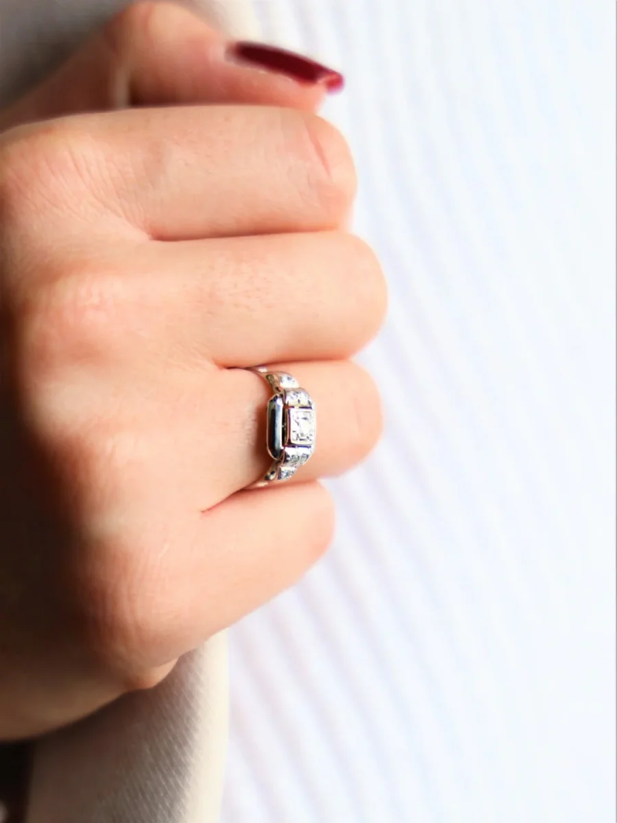 Bague Art déco Or blanc Diamant – Image 3