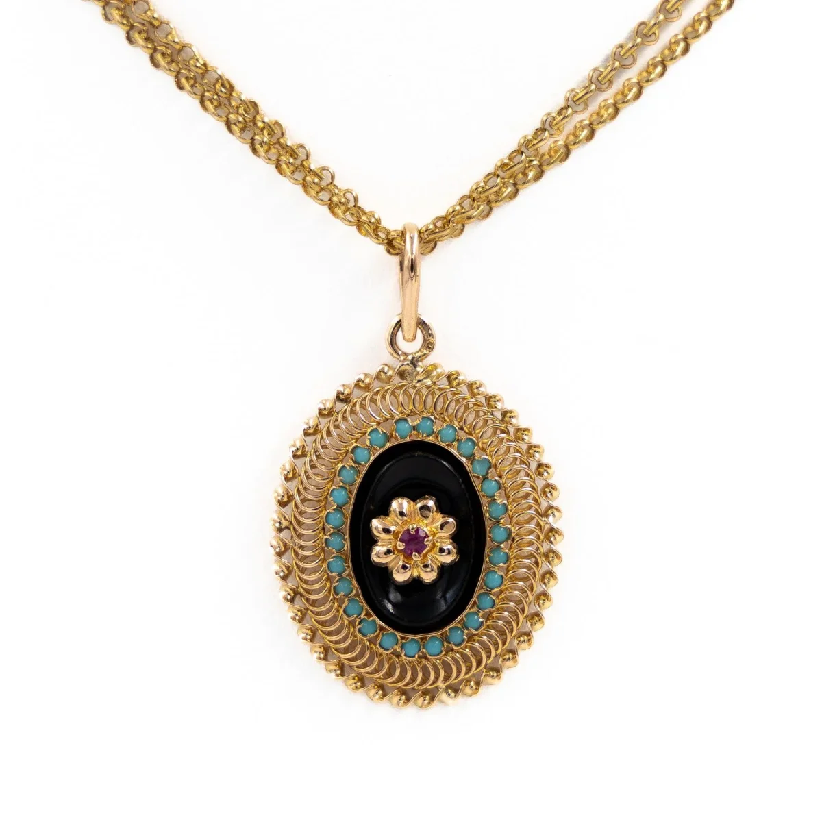 Collier Sautoir Or jaune Rubis, Onyx, Turquoise – Image 2