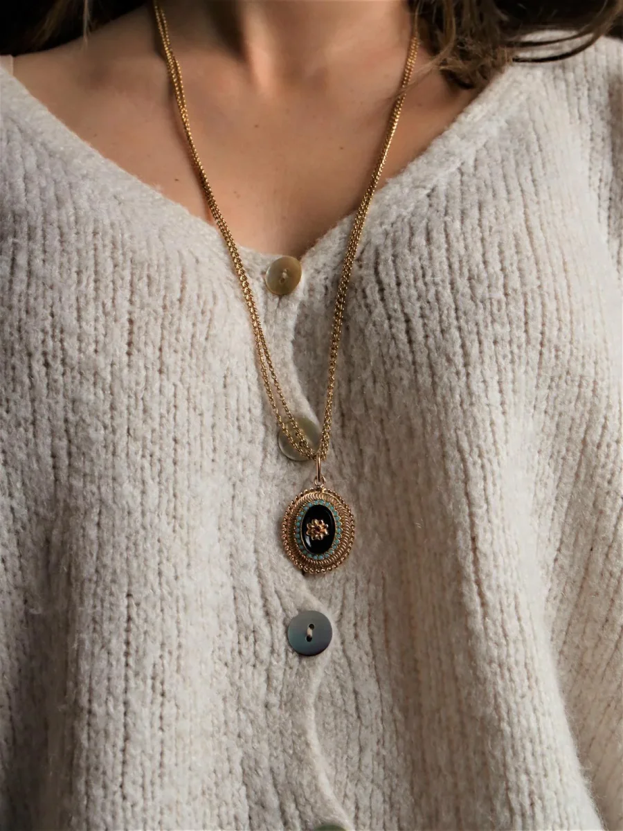 Collier Sautoir Or jaune Rubis, Onyx, Turquoise – Image 3