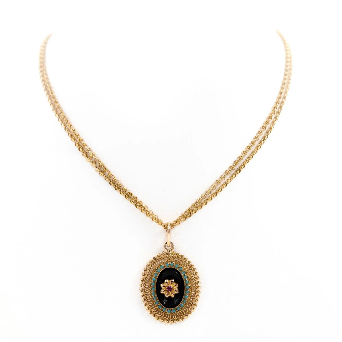 Collier Sautoir Or jaune Rubis, Onyx, Turquoise – Image 4