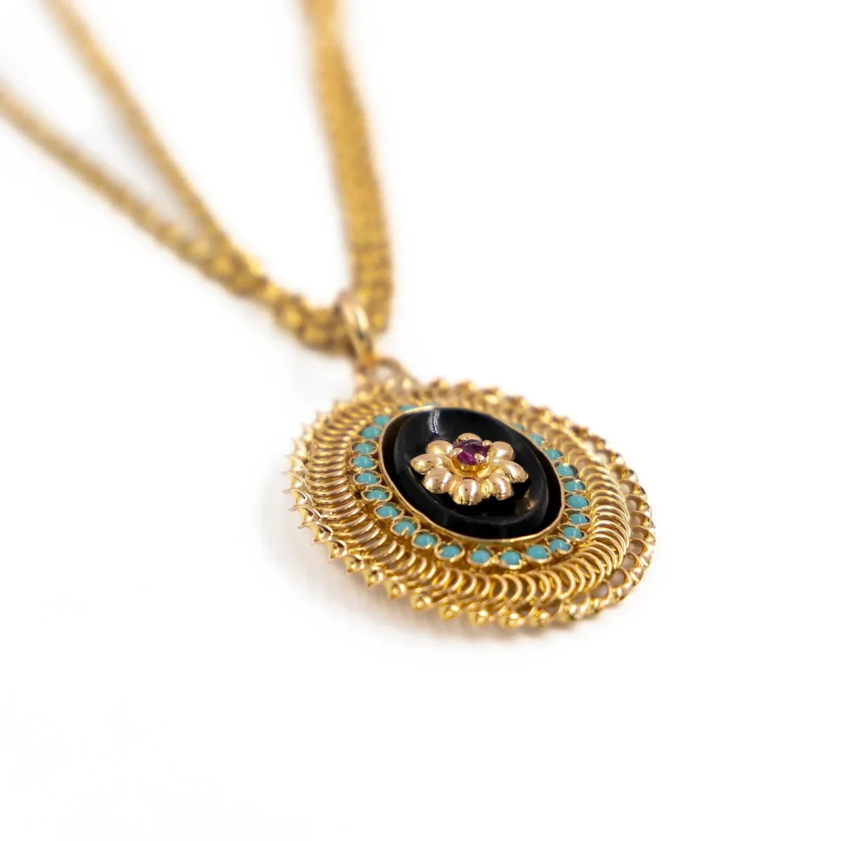 Collier Sautoir Or jaune Rubis, Onyx, Turquoise – Image 5