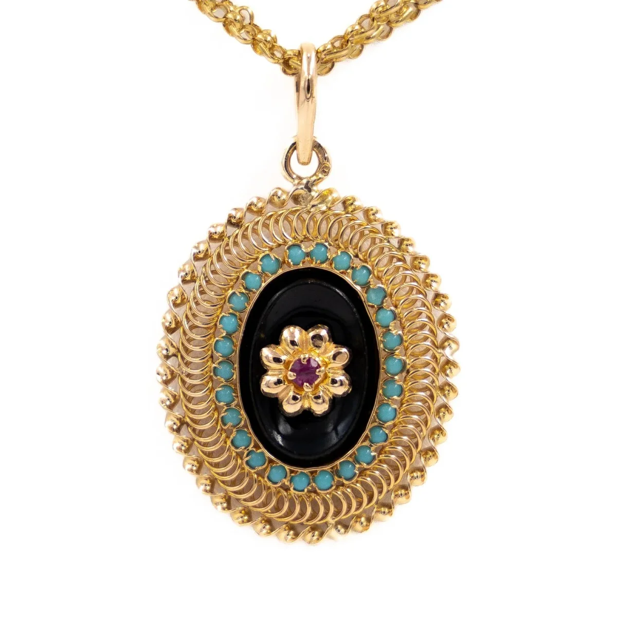 Collier Sautoir Or jaune Rubis, Onyx, Turquoise – Image 7