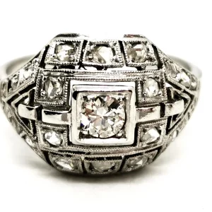 Bague Art déco Or blanc, Platine Diamant