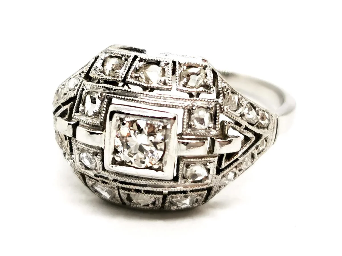 Bague Art déco Or blanc, Platine Diamant – Image 3