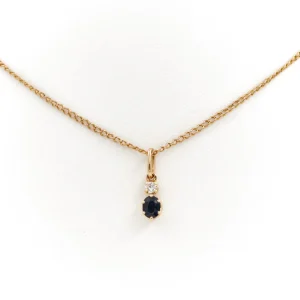 Collier Pendentif Or jaune Saphir, Diamant