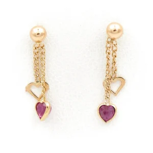 Boucles d'oreilles Coeur Or jaune Rubis