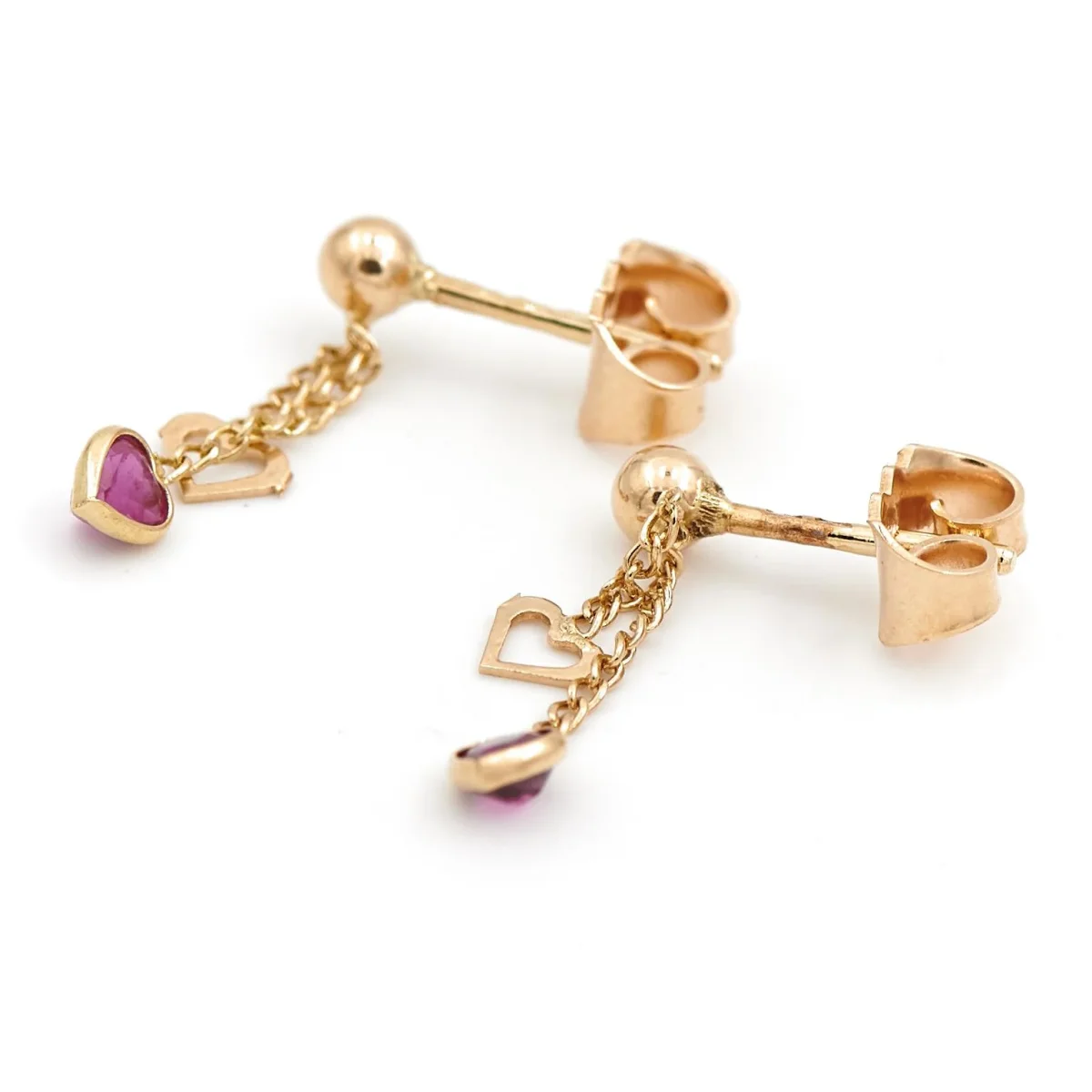 Boucles d'oreilles Coeur Or jaune Rubis – Image 3
