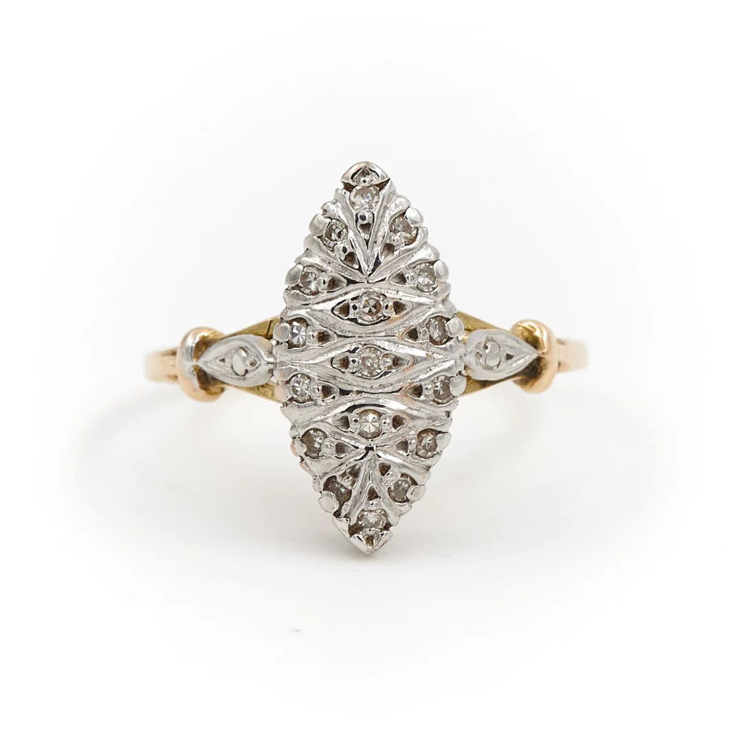 Bague Marquise Or jaune, Or blanc Diamant – Image 2