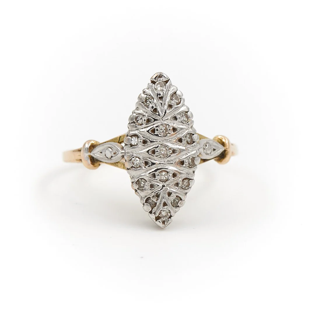 Bague Marquise Or jaune, Or blanc Diamant – Image 4