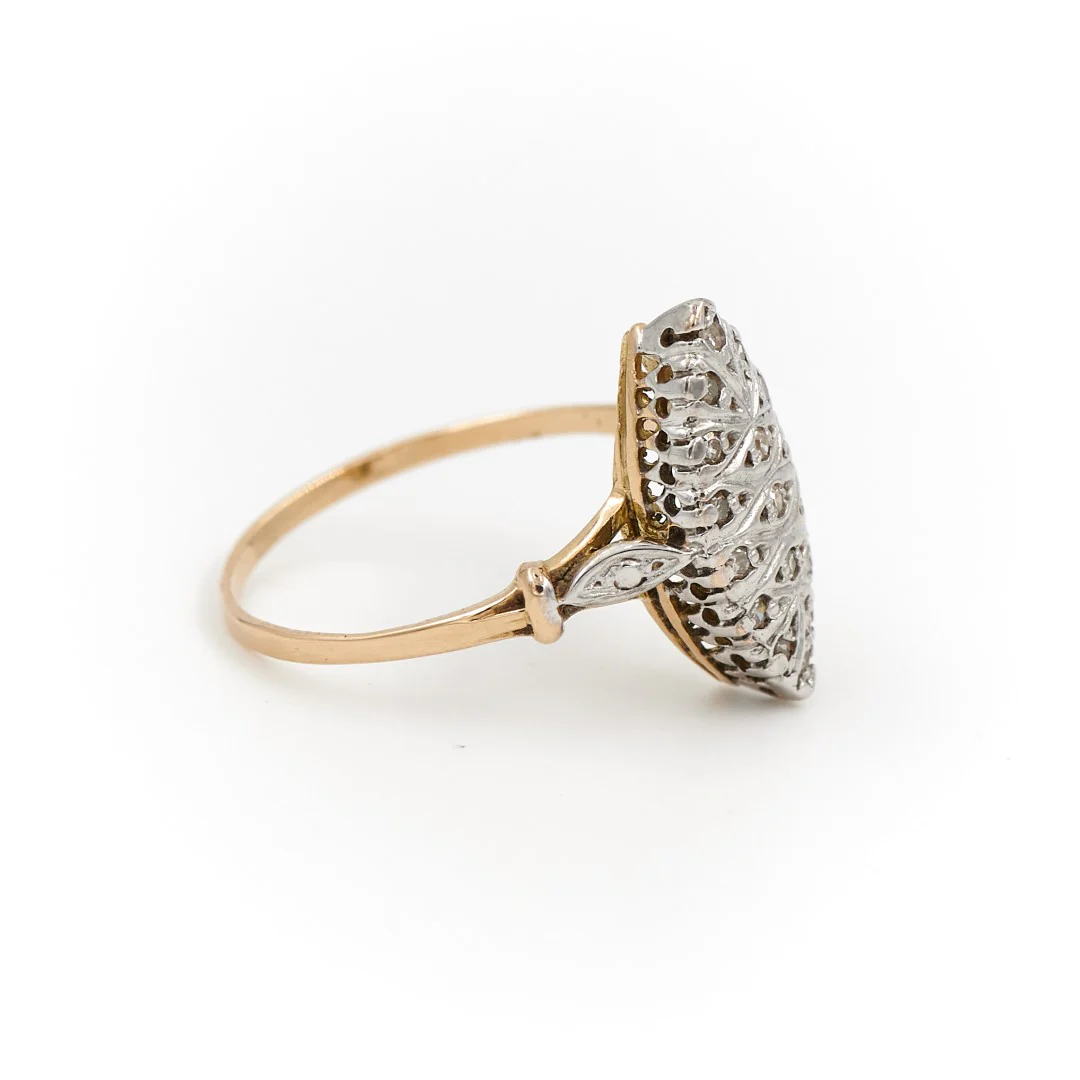 Bague Marquise Or jaune, Or blanc Diamant – Image 5