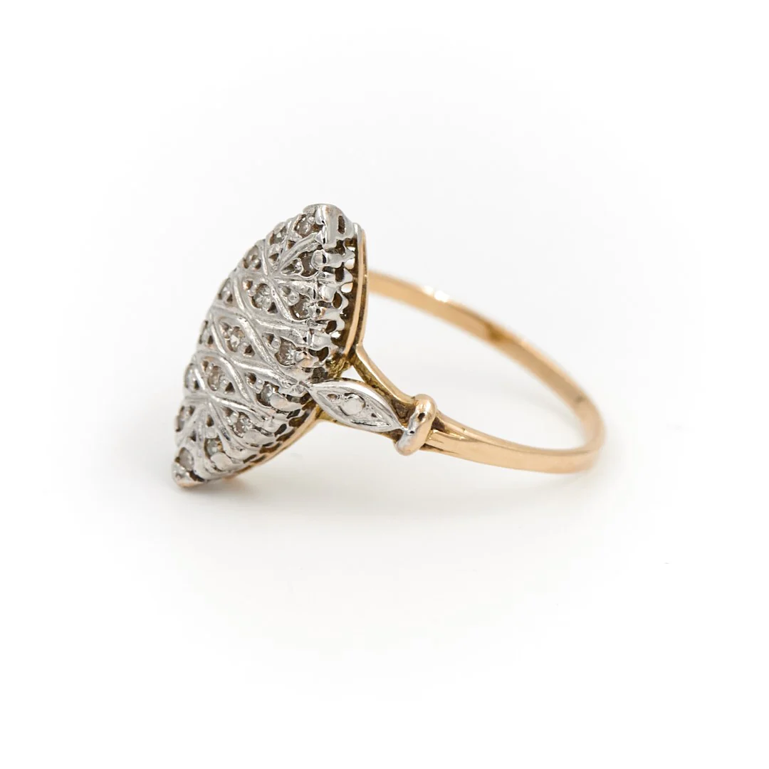 Bague Marquise Or jaune, Or blanc Diamant – Image 6