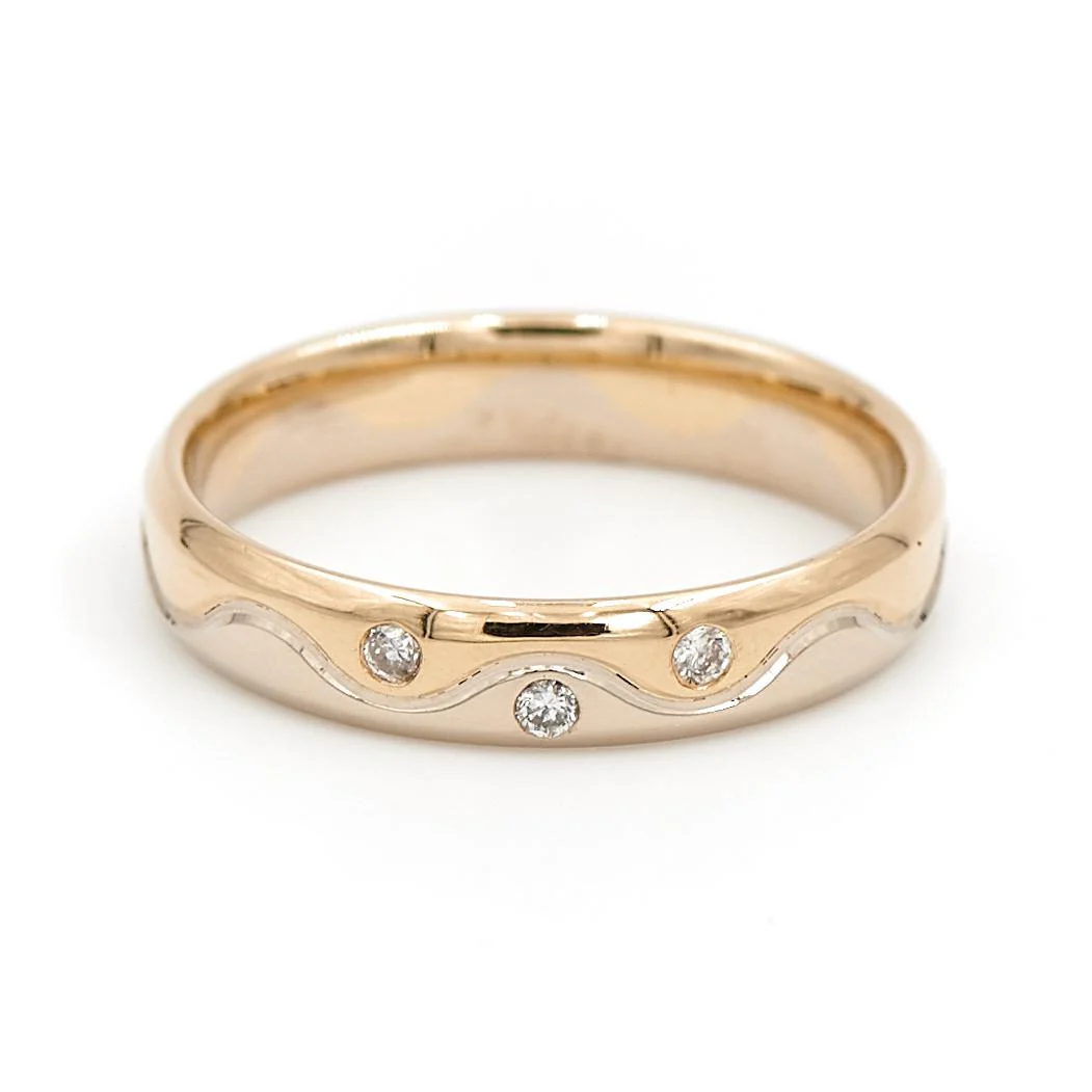 Bague Alliance Or jaune, Or blanc Diamant – Image 4