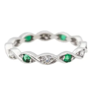 Bague Alliance Or blanc Emeraude, Diamant