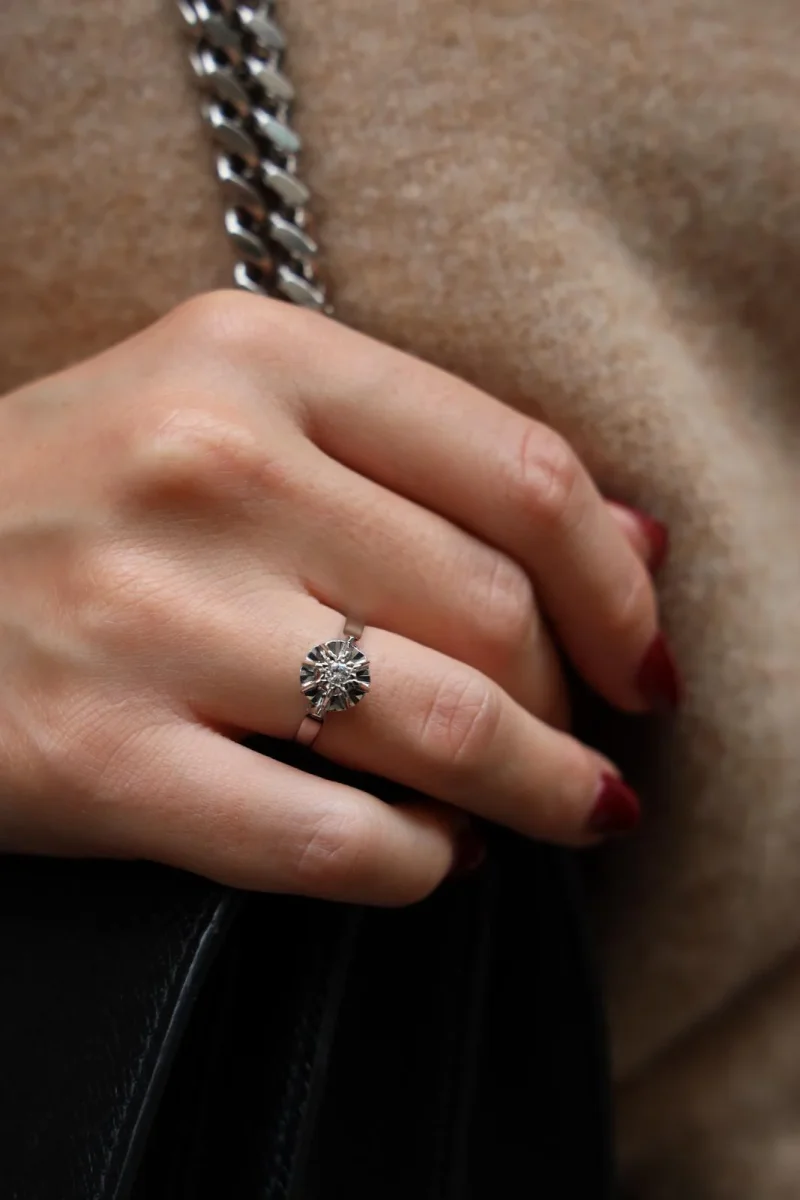 Bague Solitaire Or blanc Diamant – Image 3
