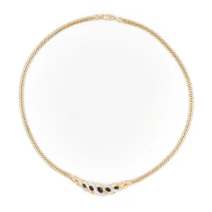 Collier Maille anglaise Or jaune, Or blanc Saphir, Diamant