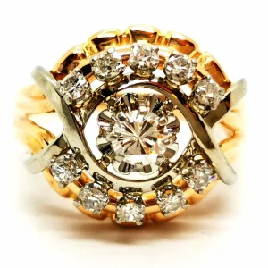 Bague Art déco Platine, Or jaune Diamant