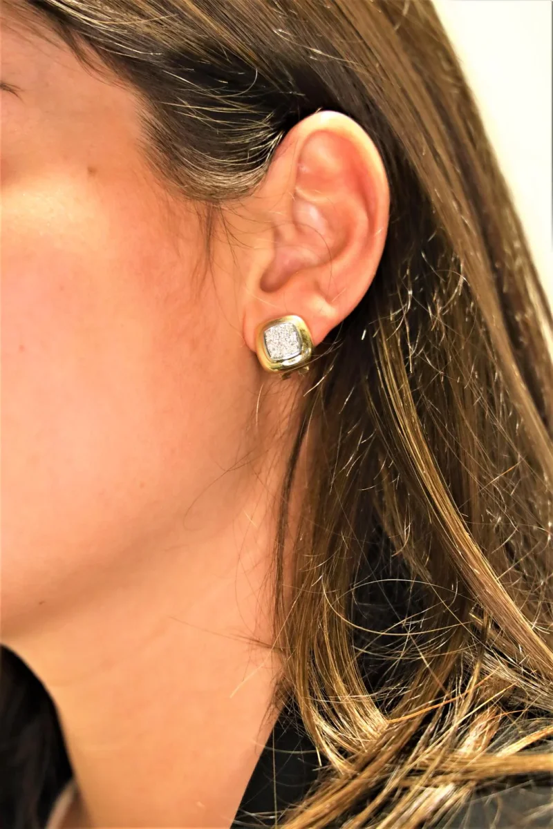Boucles d'oreilles Puces Or jaune, Or blanc Diamant – Image 3