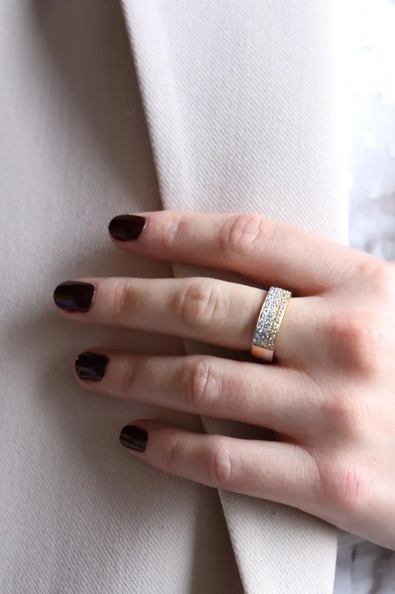 Bague Alliance Or blanc, Or jaune Diamant – Image 3