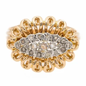 Bague Cocktail Or rose, Platine Diamant