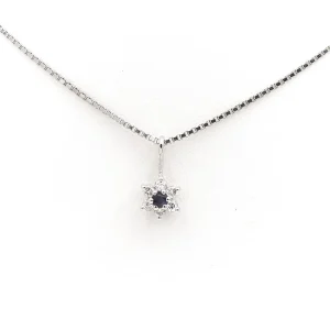 Collier Pendentif Or blanc Saphir, Diamant