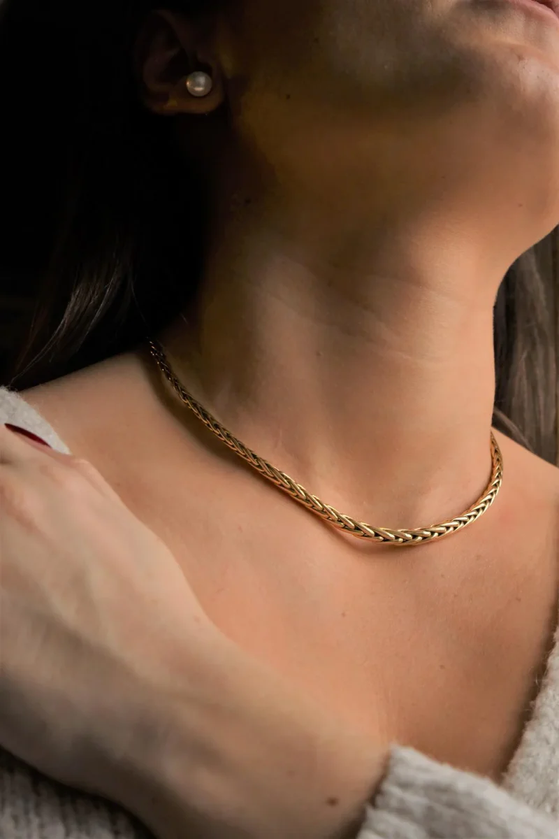 Caplain saint andré Collier Maille palmier Or jaune Saphir – Image 3