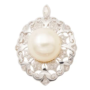 Pendentif Vintage Or blanc Perle, Diamant