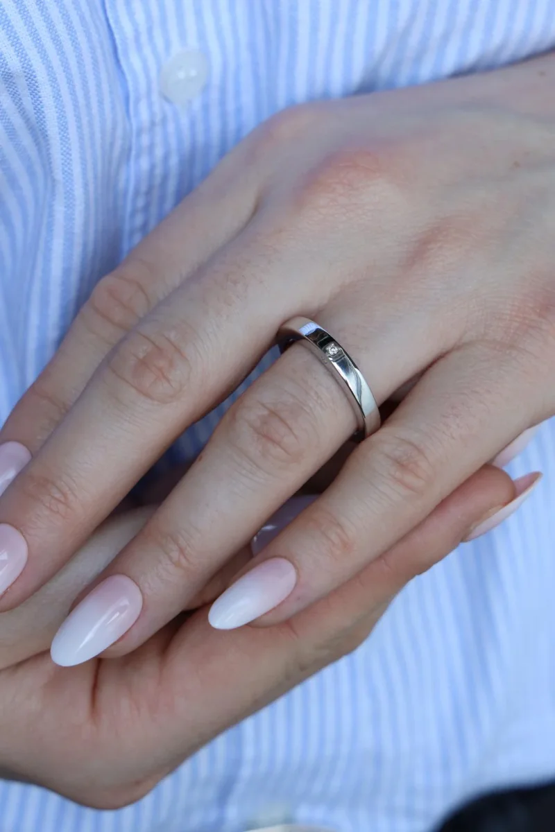 Bague Alliance Or blanc Diamant – Image 3