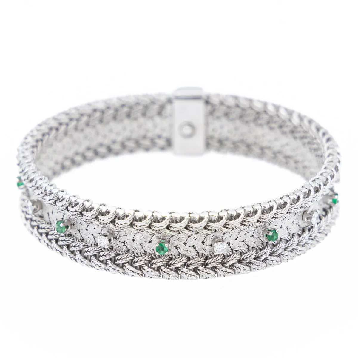 Gay frères Bracelet Manchette Or blanc Diamant, Emeraude