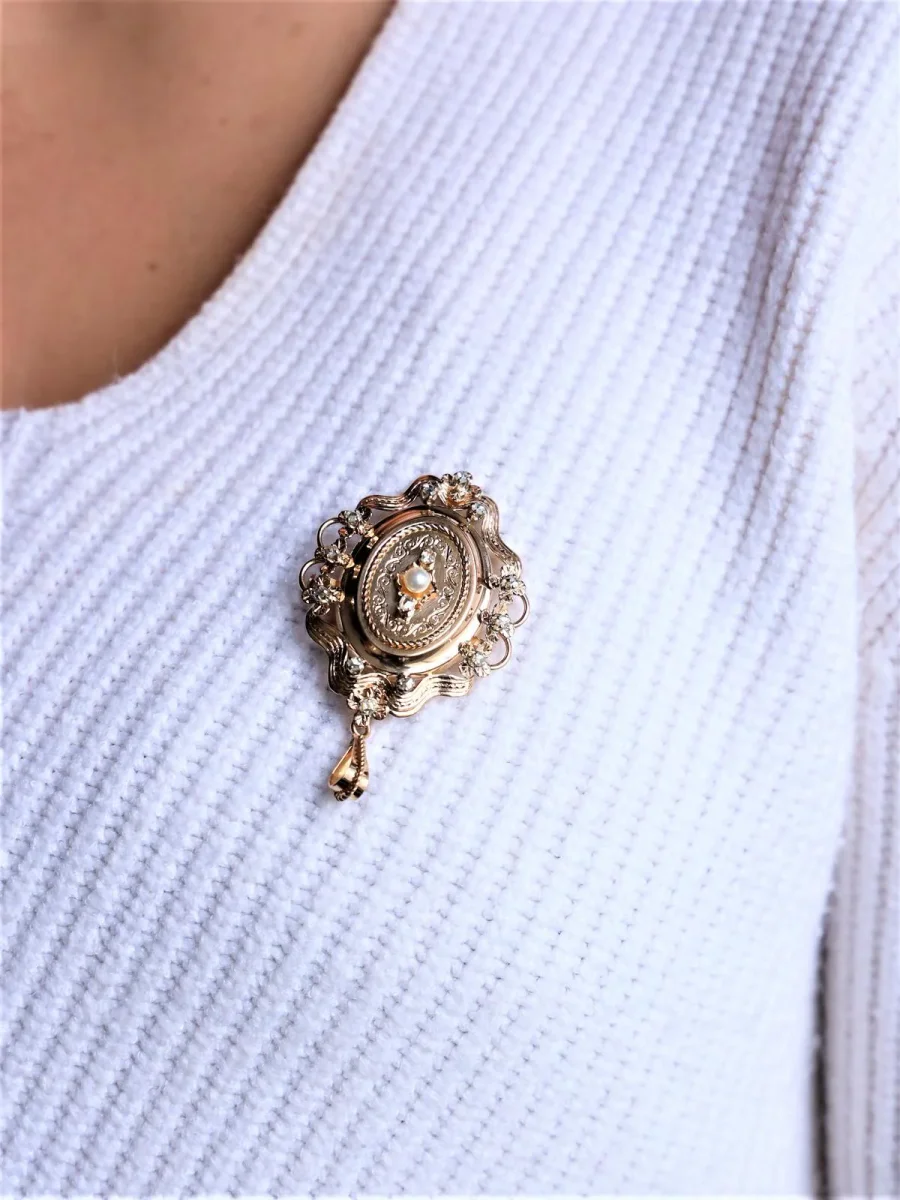 Pendentif Napoléon III Or jaune Perle, Diamant – Image 3