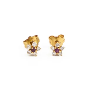 Boucles d'oreilles Puces Or jaune Saphir rose, Diamant