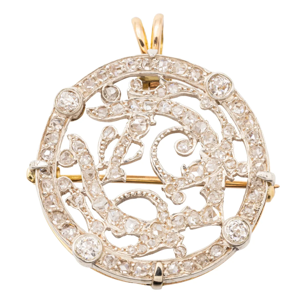 Pendentif Broche Or blanc, Or rose, Or jaune Diamant – Image 2