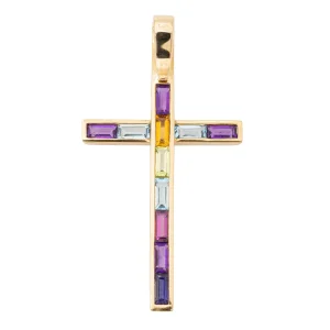 Guy laroche Pendentif Croix  Or jaune Améthyste, Topaze, Citrine