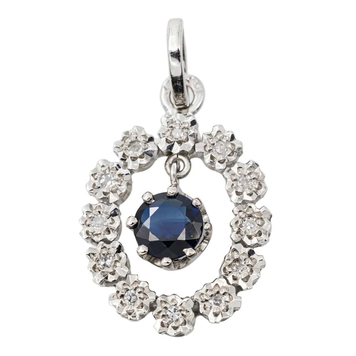 Pendentif Or blanc Saphir, Diamant – Image 2