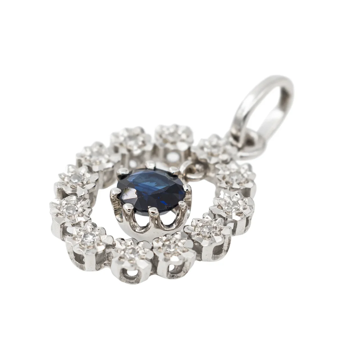 Pendentif Or blanc Saphir, Diamant – Image 3